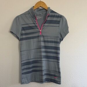 Nike Women’s Gray Striped Golf Polo with Pink Zip Accent